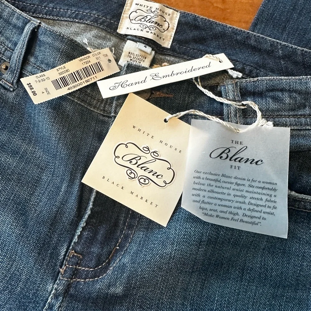 VTG WHBM Blanc Denim Jeans Hand Embroidered Bootcut NWT Y2K Floral 30x32 Size 4
